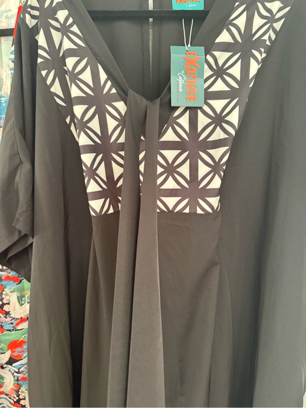 Goth tiki! Black breeze block caftan from The Oblong Box Shop. NWT!